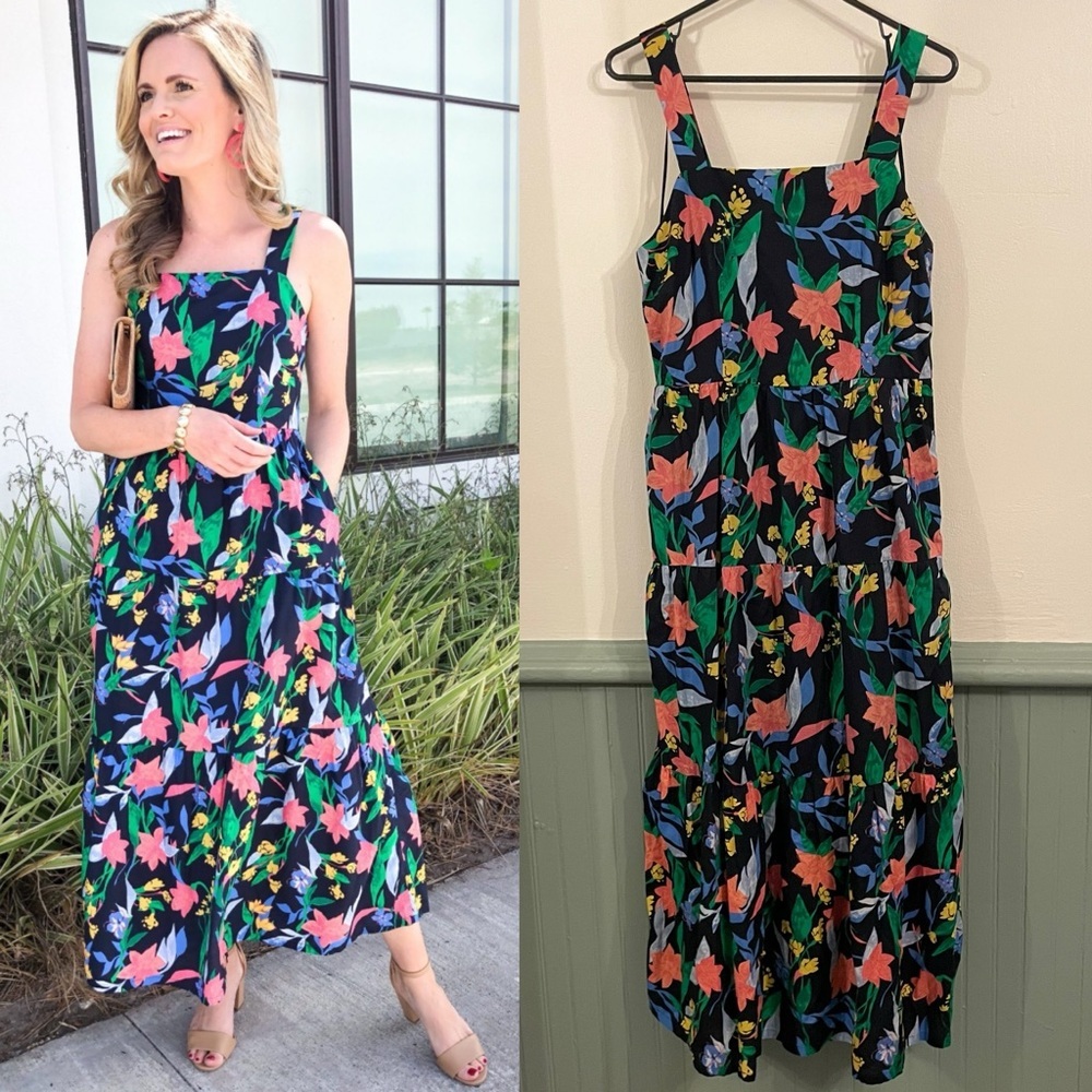 J. Crew Women's Cotton Tropical Floral Tiered Midi Dress Size 10
